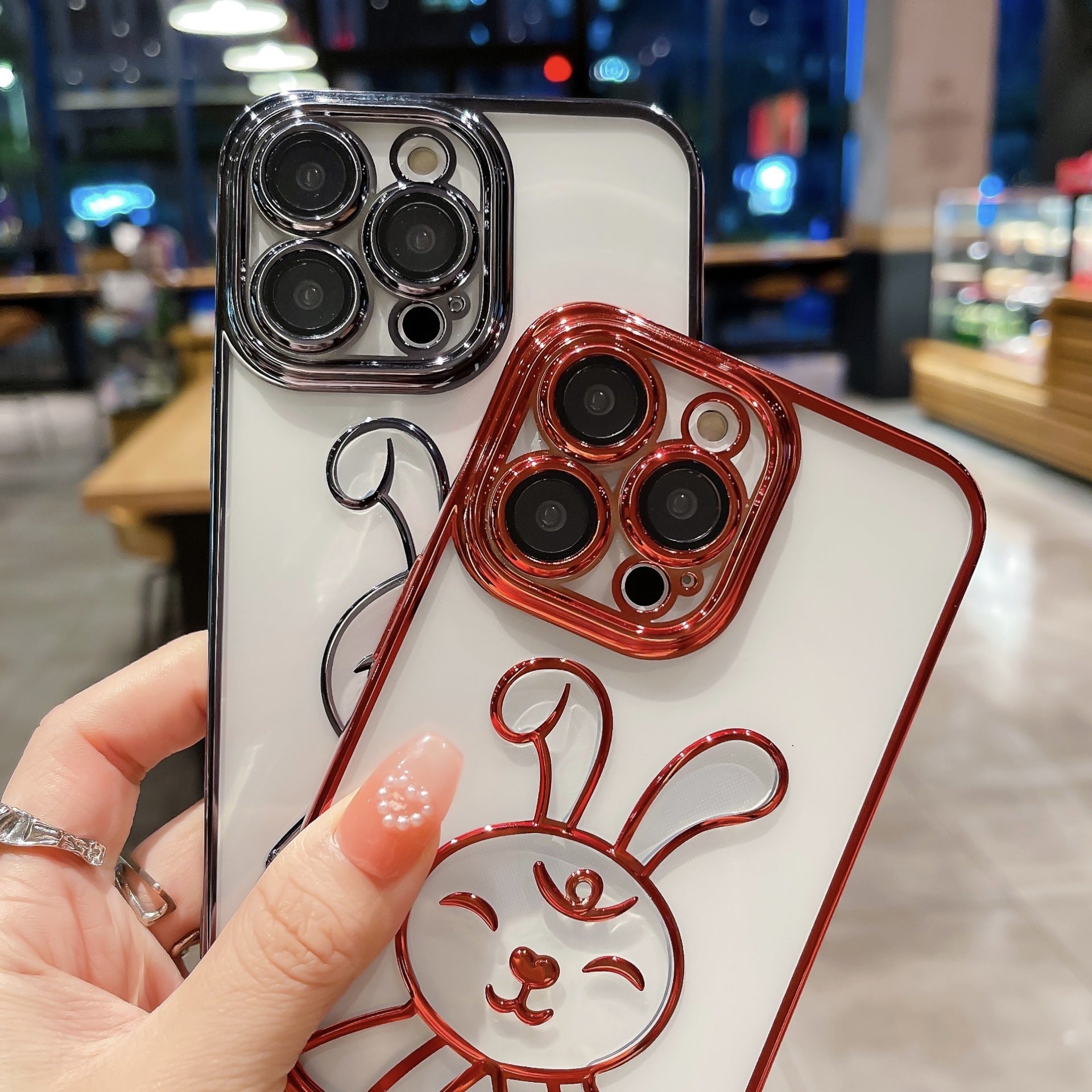 For iPhone 13 Pro Max 6.7 inch Soft TPU Phone Case Clear Electroplating Cartoon Rabbit Back Cover with Lens Film For iPhone 13 Pro Max 6.7 inch Soft TPU Phone Case Clear Electroplating Cartoon Rabbit Back Cover with Lens Film